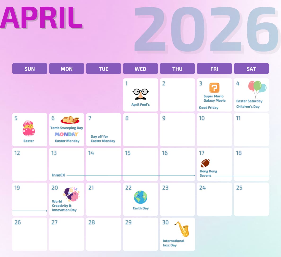 Marketing calendar for April 2026